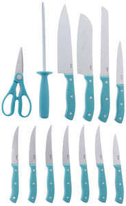 Oster Baldwyn Santoku 2 piezas, acero inoxidable, Turquoise, 14 Piece Cutlery, 1