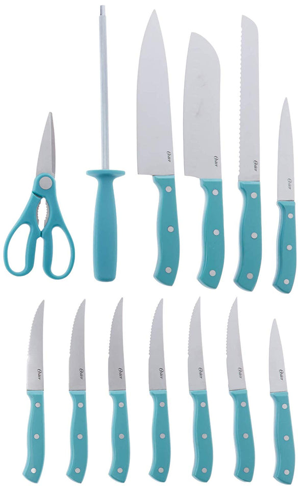 Oster Baldwyn Santoku 2 piezas, acero inoxidable, Turquoise, 14 Piece Cutlery, 1