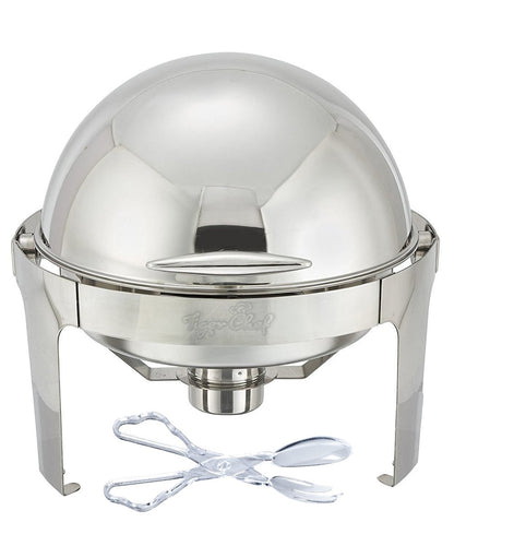 Tiger Chef Stainless Steel Round Roll Top Chafer, 6 Quart Chafing Dish Set with Plastic Salad Tong