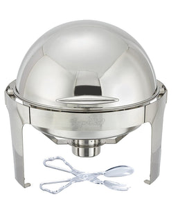 Tiger Chef Stainless Steel Round Roll Top Chafer, 6 Quart Chafing Dish Set with Plastic Salad Tong