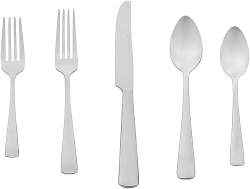 AmazonBasics - Juego de cubiertos de acero inoxidable de 20 piezas con borde cuadrado, servicio para 4