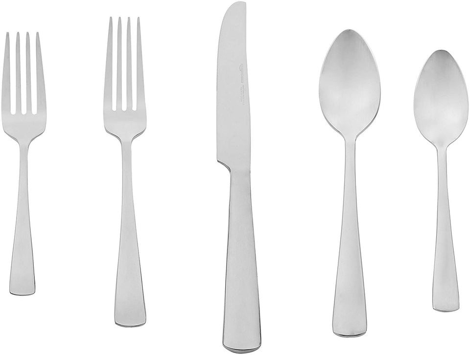AmazonBasics - Juego de cubiertos de acero inoxidable de 20 piezas con borde cuadrado, servicio para 4
