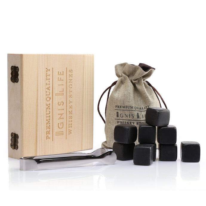 IgnisLife Premium Whiskey Stone Cooling Rocks Gift Set(Set of 9)-With Clip and Gift Bag