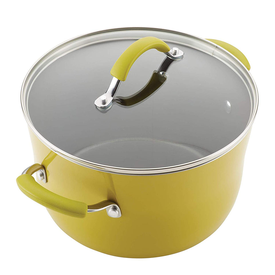Rachael Ray Cucina Porcelana dura esmalte antiadherente utensilios de cocina Set, Anaranjado calabaza, 12-piece Cookware Set