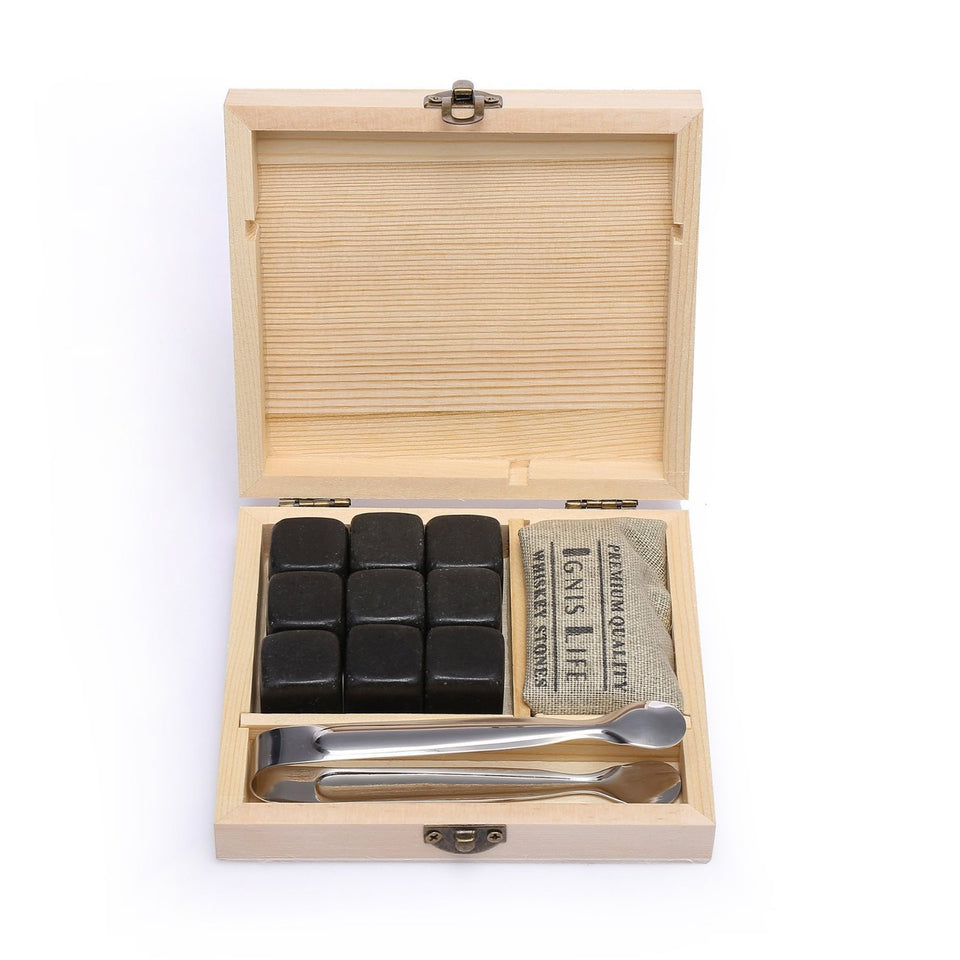 IgnisLife Premium Whiskey Stone Cooling Rocks Gift Set(Set of 9)-With Clip and Gift Bag