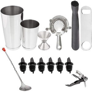Tiger Chef 14 piezas de acero inoxidable Set de barra y barra de coctelería Juego Incluye herramientas y accesorios