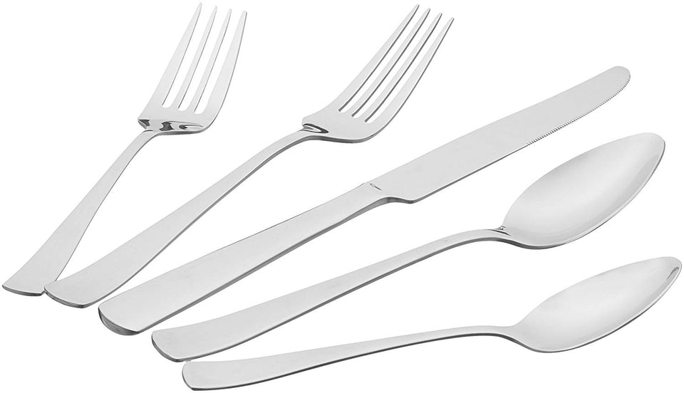 AmazonBasics - Juego de cubiertos de acero inoxidable de 20 piezas con borde cuadrado, servicio para 4