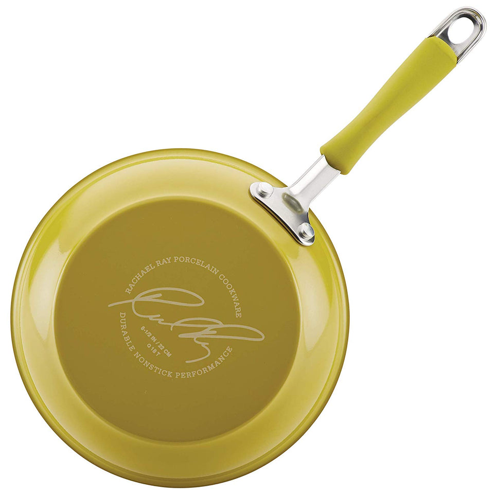 Rachael Ray Cucina Porcelana dura esmalte antiadherente utensilios de cocina Set, Anaranjado calabaza, 12-piece Cookware Set