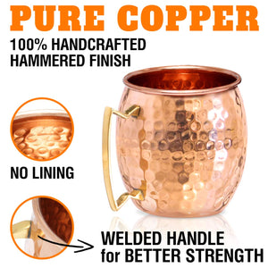Moscow Mule tazas de cobre – Juego de 4 – 100% hecho a mano – apto para alimentos Pure de tazas de cobre sólido – juego de regalo de 16 oz con Bono: cóctel medidor pajitas y de cobre de alta calidad.