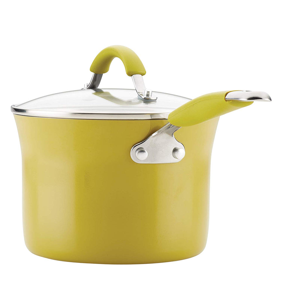 Rachael Ray Cucina Porcelana dura esmalte antiadherente utensilios de cocina Set, Anaranjado calabaza, 12-piece Cookware Set
