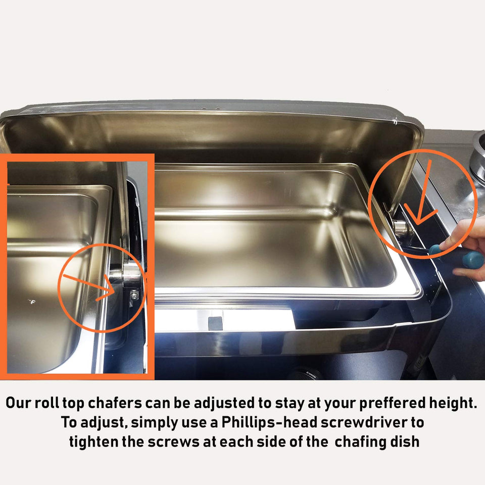 Tiger Chef Stainless Steel Round Roll Top Chafer, 6 Quart Chafing Dish Set with Plastic Salad Tong