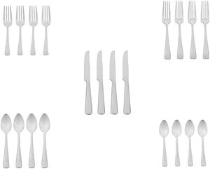 AmazonBasics - Juego de cubiertos de acero inoxidable de 20 piezas con borde cuadrado, servicio para 4