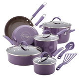 Rachael Ray Cucina Porcelana dura esmalte antiadherente utensilios de cocina Set, Anaranjado calabaza, 12-piece Cookware Set