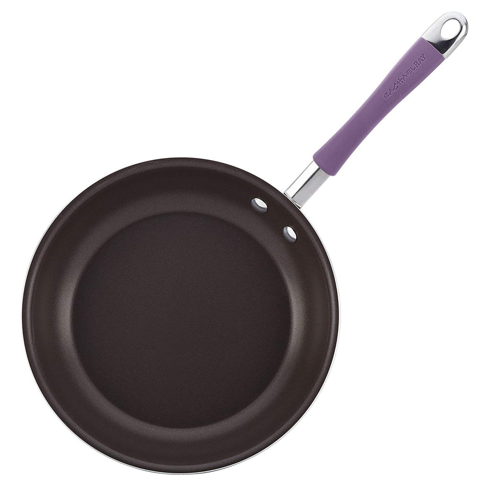 Rachael Ray Cucina Porcelana dura esmalte antiadherente utensilios de cocina Set, Anaranjado calabaza, 12-piece Cookware Set