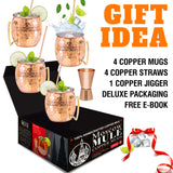 Moscow Mule tazas de cobre – Juego de 4 – 100% hecho a mano – apto para alimentos Pure de tazas de cobre sólido – juego de regalo de 16 oz con Bono: cóctel medidor pajitas y de cobre de alta calidad.