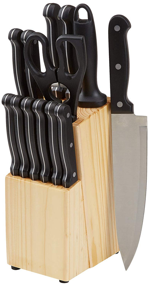 AmazonBasics Juego de cuchillos de 14 piezas, con bloque