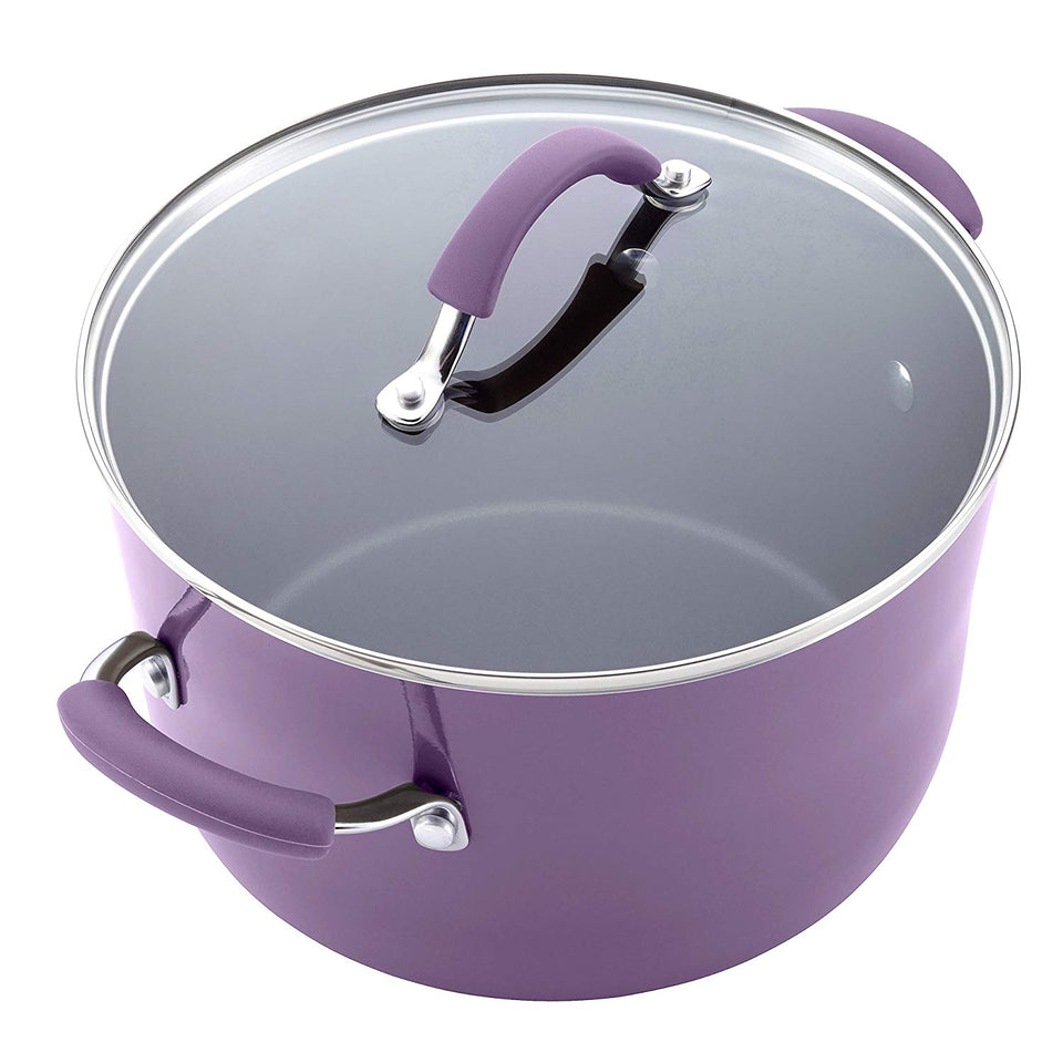 Rachael Ray Cucina Porcelana dura esmalte antiadherente utensilios de cocina Set, Anaranjado calabaza, 12-piece Cookware Set