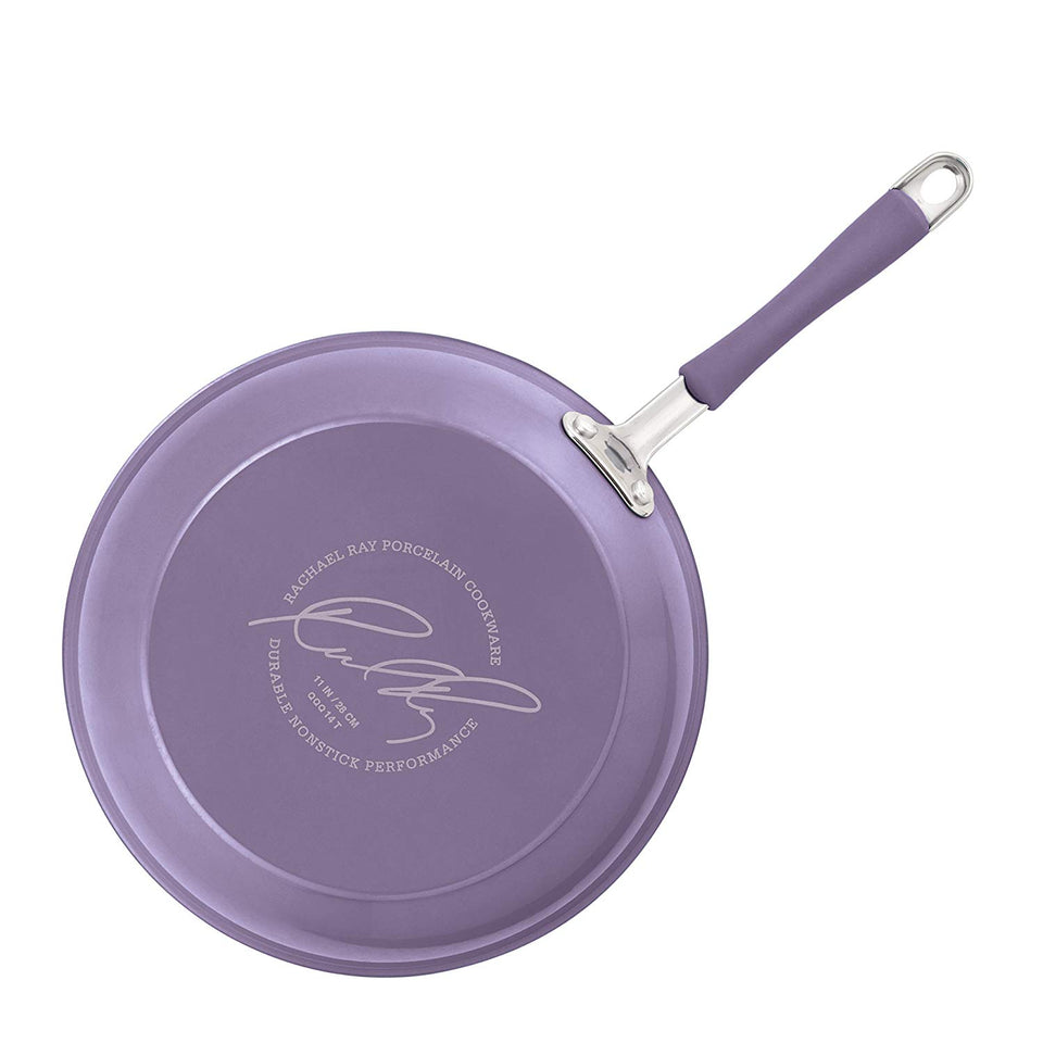 Rachael Ray Cucina Porcelana dura esmalte antiadherente utensilios de cocina Set, Anaranjado calabaza, 12-piece Cookware Set