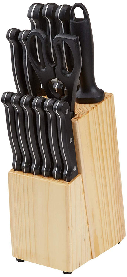 AmazonBasics Juego de cuchillos de 14 piezas, con bloque