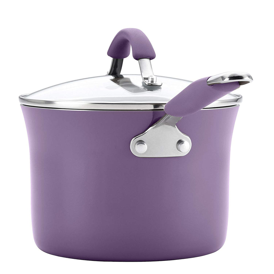 Rachael Ray Cucina Porcelana dura esmalte antiadherente utensilios de cocina Set, Anaranjado calabaza, 12-piece Cookware Set