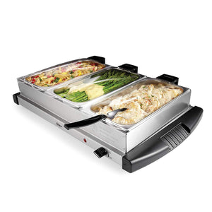 Oster Buffet Bandeja de calentamiento para servidor | Triple bandeja, 2.5 cuartos de galón, acero inoxidable