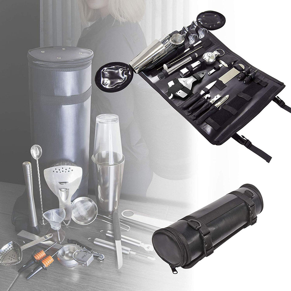 Uber Bar Tools Boston Bar Roll Deluxe, color negro y chapado en cromo