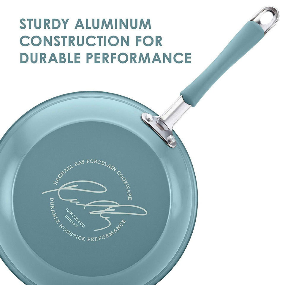 Rachael Ray Cucina Porcelana dura esmalte antiadherente utensilios de cocina Set, Anaranjado calabaza, 12-piece Cookware Set