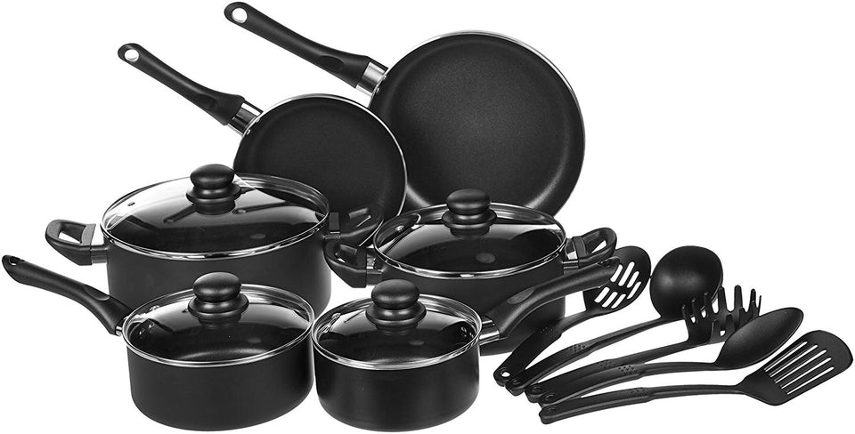 AmazonBasics Juego de ollas antiadherente, 8 piezas