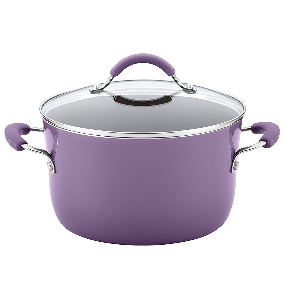 Rachael Ray Cucina Porcelana dura esmalte antiadherente utensilios de cocina Set, Anaranjado calabaza, 12-piece Cookware Set