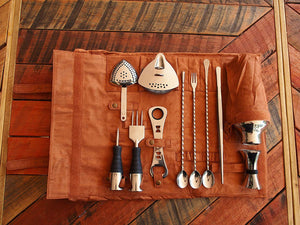 Uber Bar Tools Lux Roll Barmander's juego de piel sintético, color tostado