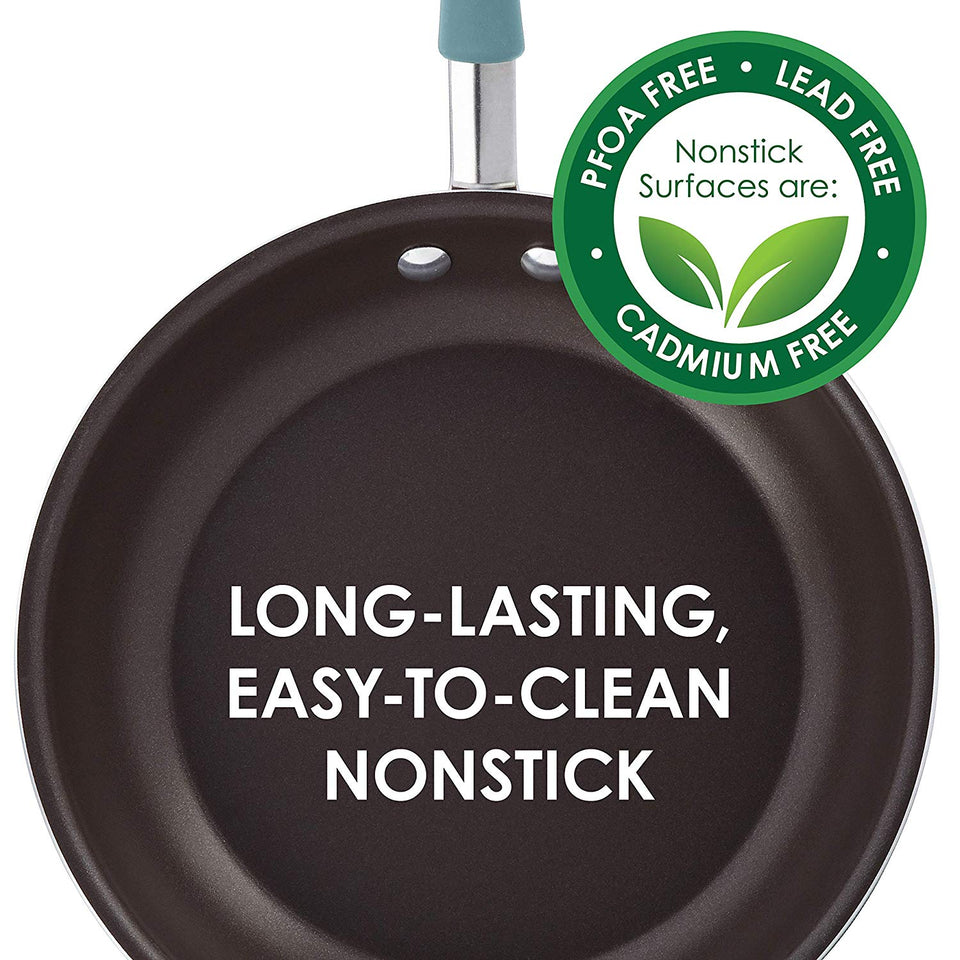 Rachael Ray Cucina Porcelana dura esmalte antiadherente utensilios de cocina Set, Anaranjado calabaza, 12-piece Cookware Set
