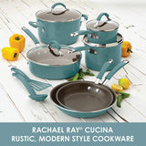 Rachael Ray Cucina Porcelana dura esmalte antiadherente utensilios de cocina Set, Anaranjado calabaza, 12-piece Cookware Set